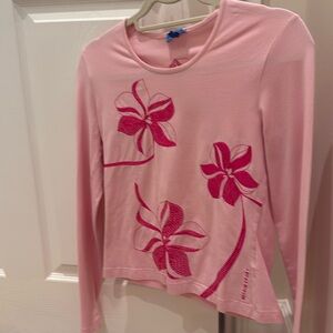 Escada sport tee in pink with pink flowers. Long sleeves, round neck. Size small